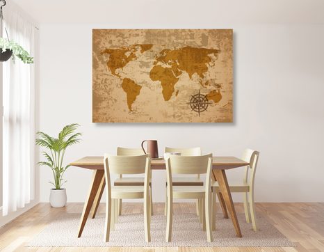 TABLOU HARTA LUMII VECHE CU O BUSOLĂ - TABLOURI CU HĂRȚI - TABLOURI
