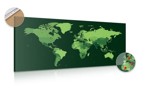 PICTURE ON CORK DETAILED WORLD MAP IN GREEN COLOR