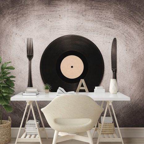 FOTOTAPETE VINYLPLATTE MIT BESTECK - MUSIK FOTOTAPETEN - TAPETEN