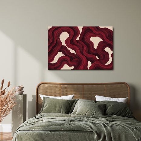 TABLEAU SUR TOILE – LIGNES ORGANIQUES CARMIN - IMAGES FORMES ABSTRAITES - TABLEAUX