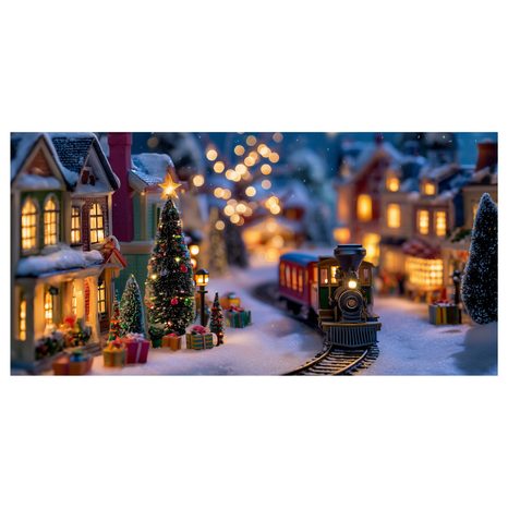 OBRAZ VLÁČEK PROJÍŽDĚJÍCÍ MEZÍ NÁDHERNOU VÁNOČNÍ KRAJINOU - VÁNOČNÍ A ZIMNÍ OBRAZY - OBRAZY