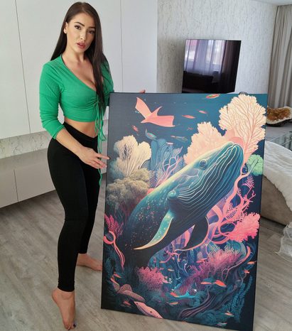 QUADRO SU TELA – BALENA SURREALISTA - QUADRI DEL MONDO SOTTOMARINO - STAMPE E QUADRI