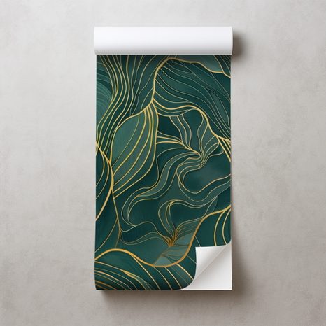 TAPET AUTOADEZIV LINII AURII PE TEXTURĂ SMARALD - TAPET ABSTRACT - TAPETURI