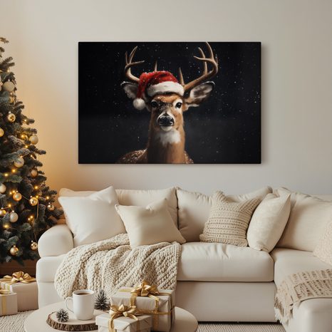 WANDBILD NIEDLICHES WEIHNACHTSRENTIER IN DER NACHT - WEIHNACHTS- UND WINTERBILDER - BILDER