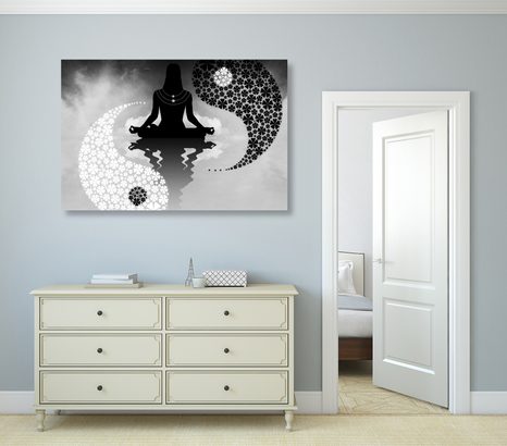OBRAZ JIN A JANG JÓGA V ČERNOBÍLÉM PROVEDENÍ - ČERNOBÍLÉ OBRAZY - OBRAZY
