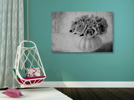 OBRAZ RŮŽE VE VÁZE V ČERNOBÍLÉM PROVEDENÍ - ČERNOBÍLÉ OBRAZY - OBRAZY