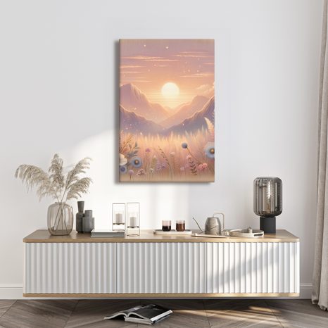 WANDBILD BERGWIESE - BILDER VON SONNENAUFGANG UND SONNENUNTERGANG - BILDER