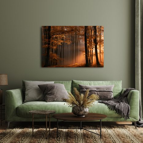 TABLEAU SUR TOILE – LUMIÈRE DORÉE DANS LA FORÊT - TABLEAUX FORÊT - TABLEAUX