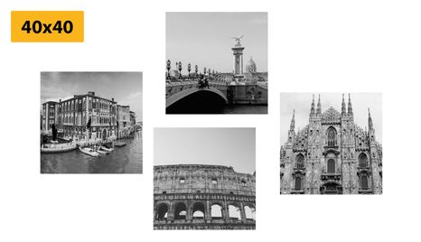 SET DI QUADRI – CITTÀ STORICHE IN BIANCO E NERO - COLLEZIONI DI QUADRI - STAMPE E QUADRI