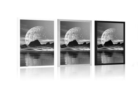 POSZTER FUTURISZTIKUS TÁJ FEKETE-FEHÉRBEN - FEKETE-FEHÉR - POSZTEREK