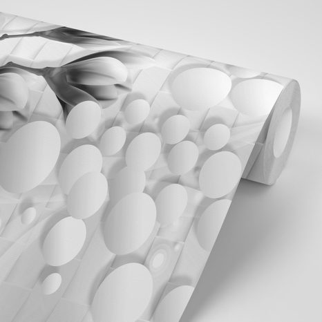 CARTA DA PARATI – MAGNOLIA IN BIANCO E NERO CON ELEMENTI ASTRATTI - CARTA DA PARATI BIANCO E NERO - CARTA DA PARATI