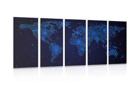 5 PART PICTURE MAP OF THE WORLD WITH NIGHT SKY
