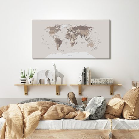 OBRAZ NA KORKU MAPA SVĚTA V BÉŽOVÉ - PICTURES ON CORK - PICTURES