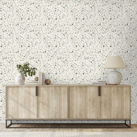 TAPETE SANFTES GRÜNES TERRAZZO-MUSTER - GEMUSTERTE TAPETEN - TAPETEN