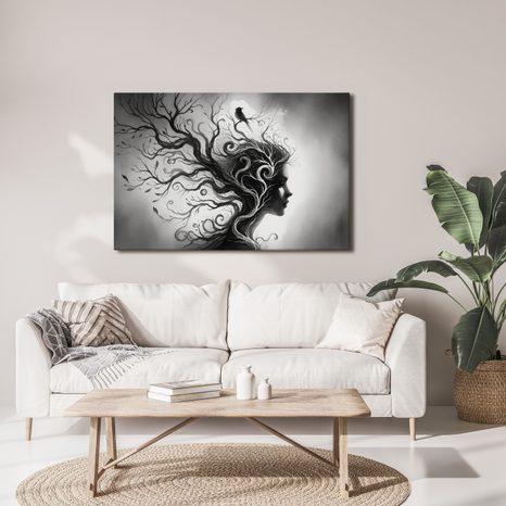 OBRAZ ČERNOBÍLÝ PORTRÉT SE STROMEM ŽIVOTA - OBRAZY STROMY ŽIVOTA - OBRAZY