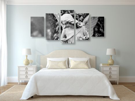 5 RÉSZES KÉP ANGYAL SZOBOR FEKETE FEHÉRBEN - FEKETE-FEHÉR KÉPEK - KÉPEK