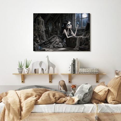 QUADRO SU TELA – RAGAZZA GOTICA CON FARFALLA - QUADRI HALLOWEEN E HORROR - STAMPE E QUADRI