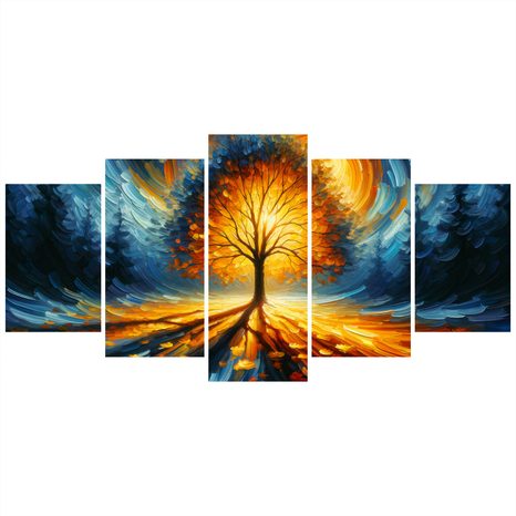 5-DÍLNÝ OBRAZ ZÁŘIVÝ STROM ŽIVOTA V OHNIVÝCH BARVÁCH - OBRAZY STROMY ŽIVOTA - OBRAZY