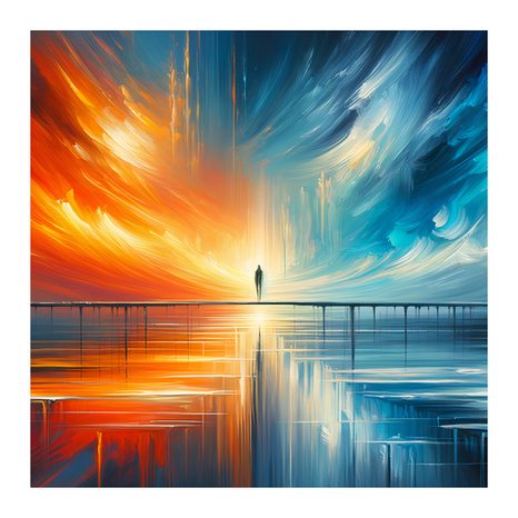 WANDBILD GESTALT AUF STEG ZWISCHEN HIMMEL UND ERDE - WANDBILDER NACH MOTIV - BILDER