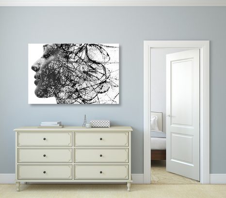 WANDBILD FRAU MIT ABSTRAKTEN ELEMENTEN - SCHWARZ-WEISSE BILDER - BILDER