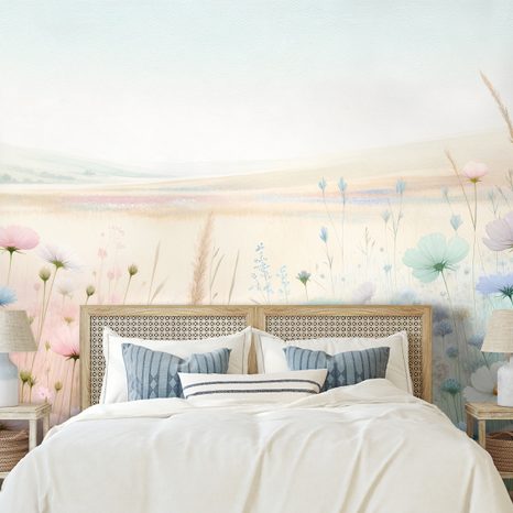 SAMOLEPÍCÍ TAPETA PASTELOVÉ KVĚTY NA LOUCE - TAPETY KVĚTINY - TAPETY