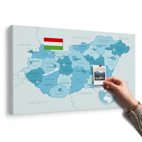 QUADRO IN SUGHERO – MAPPA DELL'UNGHERIA ELEGANTE BLU - QUADRI SU SUGHERO - STAMPE E QUADRI