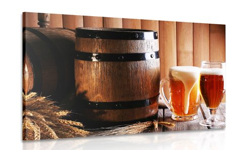 CANVAS PRINT BEER WITH A BEER KEG - PICTURES OF FOOD AND DRINKS - PICTURES