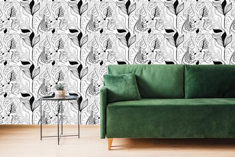 TAPETA MAGICKÉ LISTY V ČERNOBÍLÉM PROVEDENÍ - ČERNOBÍLÉ TAPETY - TAPETY
