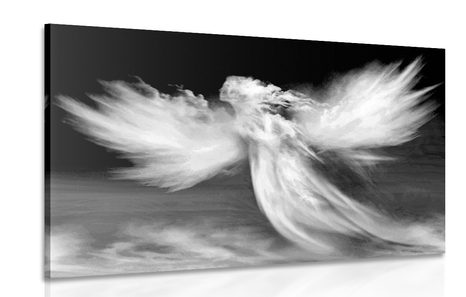 CANVAS PRINT IMAGE OF AN ANGEL IN THE CLOUDS IN BLACK AND WHITE - BLACK AND WHITE PICTURES - PICTURES