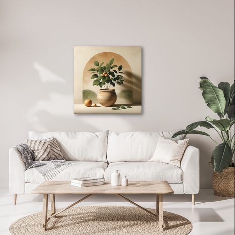 OBRAZ ZLATÉ PLODY V HLINĚNÉ VÁZE - BOTANICKÉ OBRAZY - OBRAZY