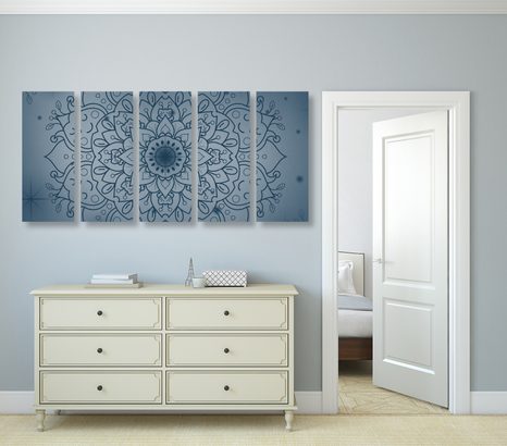 5-DÍLNÝ OBRAZ TMAVĚ MODRÝ KVĚT MANDALY - OBRAZY FENG SHUI - OBRAZY