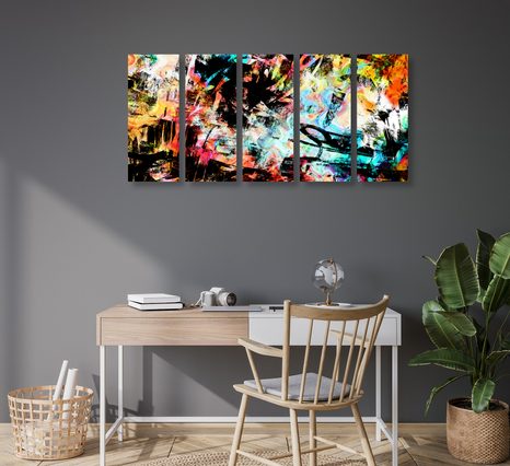 5-DÍLNÝ OBRAZ JEDINEČNÉ GRAFFITI UMĚNÍ - POP ART OBRAZY - OBRAZY