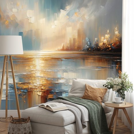 SAMOLEPÍCÍ TAPETA ABSTRAKTNÍ MĚSTSKÁ KRAJINA V TEPLÝCH TÓNECH - ABSTRAKTNÍ TAPETY - TAPETY