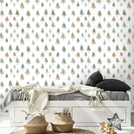 TAPETA PASTELOVÉ LESNÍ STROMY - VZOROVANÉ TAPETY - TAPETY