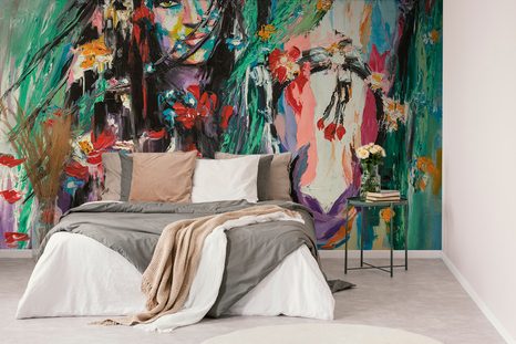 TAPETA OLEJOMALBA ŽENA A KŮŇ - TAPETY S IMITACÍ MALEB - TAPETY