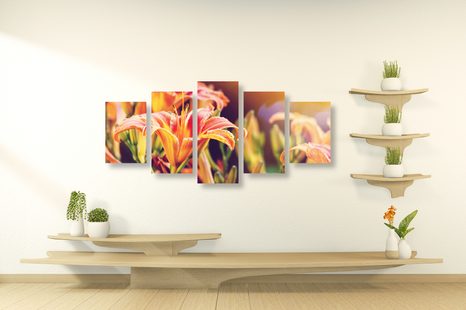 5-DÍLNÝ OBRAZ KRÁSNÉ KVETOUCÍ KVĚTINY V ZAHRADĚ - OBRAZY KVĚTŮ - OBRAZY