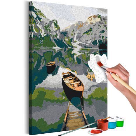 PICTURE PAINTING BY NUMBERS BOAT IN THE MOUNTAINS