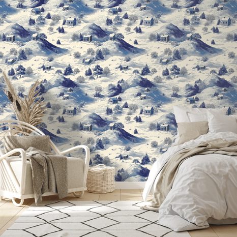 TAPETA ZIMNÍ KRAJINA S MODRÝMI HORAMI - VZOROVANÉ TAPETY - TAPETY