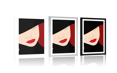 PLAKAT Z PASSE-PARTOUT ELEGANCKA DAMA W KAPELUSZU - KOBIETY - PLAKATY