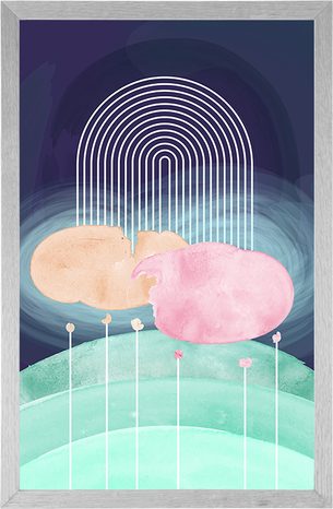 POSTER REGENBOGEN ÜBER EINER ABSTRAKTEN WIESE MID-CENTURY - MOTIVE AUS UNSERER WERKSTATT - POSTER