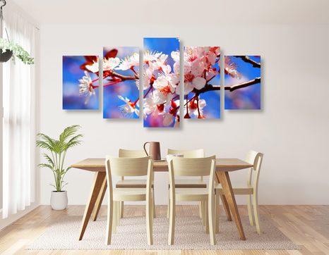 5-TEILIGES WANDBILD KIRSCHBLÜTE - BILDER BLUMEN - BILDER