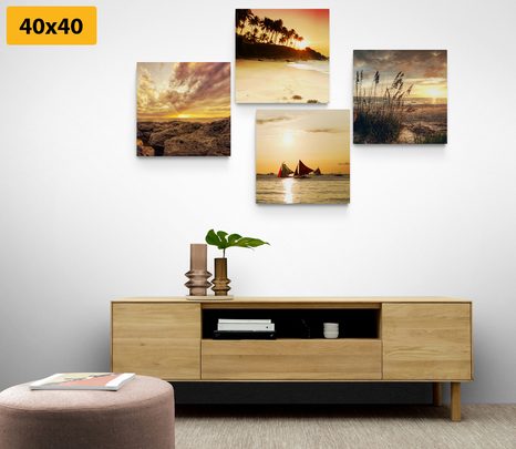 SET OBRAZŮ KOUZELNÝ ZÁPAD SLUNCE U MOŘE - SESTAVY OBRAZŮ - OBRAZY