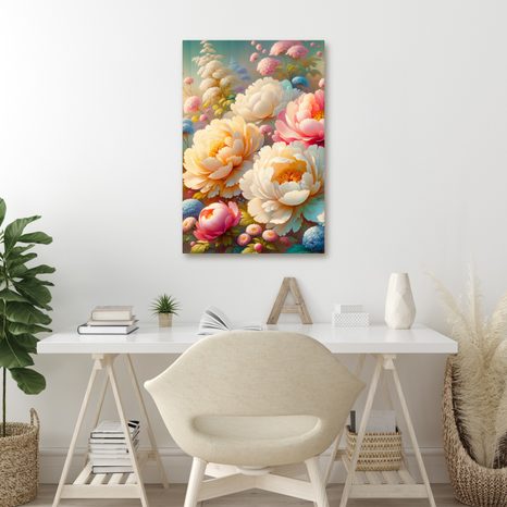 OBRAZ ROMANTYCZNY OGRÓD Z PIWONIAMI - OBRAZY KWIATÓW - OBRAZY