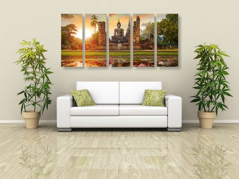 5-RÉSZES KÉP BUDDHA SZOBOR A SUKHOTHAI PARKBAN - FENG SHUI KÉPEK - KÉPEK