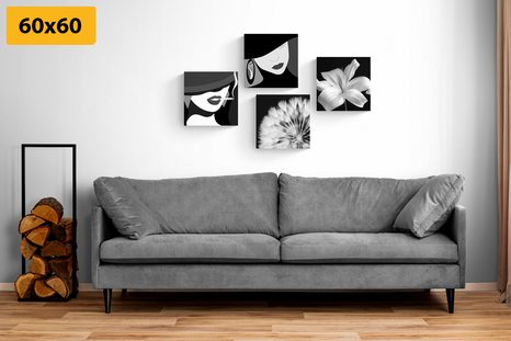 SET OBRAZŮ DÁMY V ČERNOBÍLÉM PROVEDENÍ - SESTAVY OBRAZŮ - OBRAZY