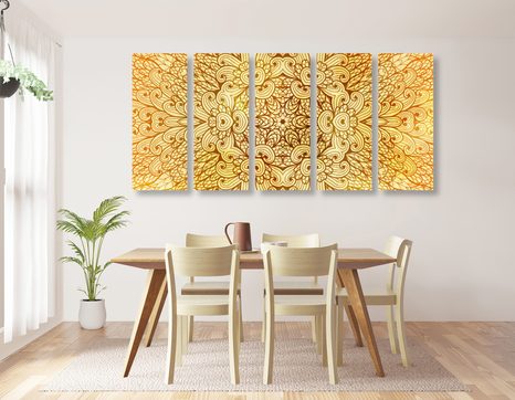 5-RÉSZES KÉP ARANY ETNIKUS MANDALA - FENG SHUI KÉPEK - KÉPEK