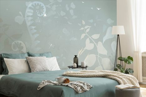 SAMOLEPILNA TAPETA ABSTRAKTNO TIHOŽITJE RASTLIN V MODRO SIVI - SAMOLEPILNE TAPETE - TAPETE