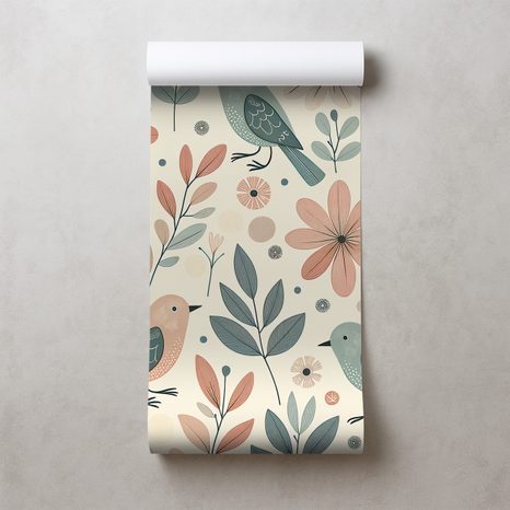 FOTOTAPETA PASTELOVÍ PTÁČCI A KVĚTINY - TAPETY PTÁCI - TAPETY