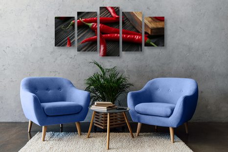 5-TEILIGES WANDBILD BRETT MIT CHILI - BILDER VON ESSEN UND GETRÄNKEN - BILDER
