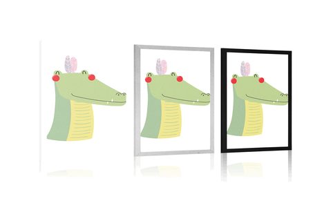 POSTER NIEDLICHES KROKODIL MIT FEDERN - TIERE - POSTER